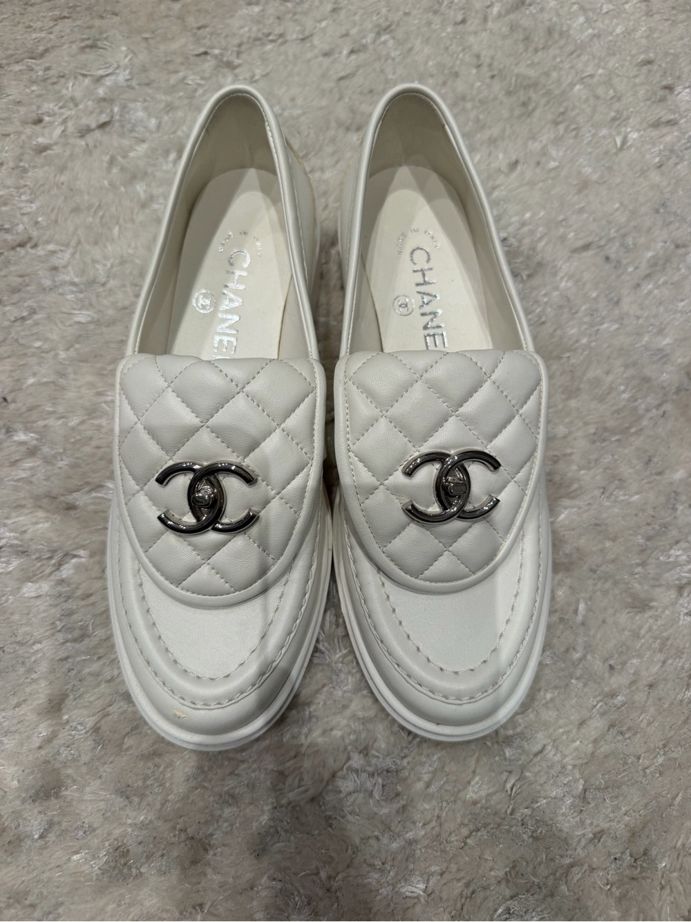 Chanel loafers white